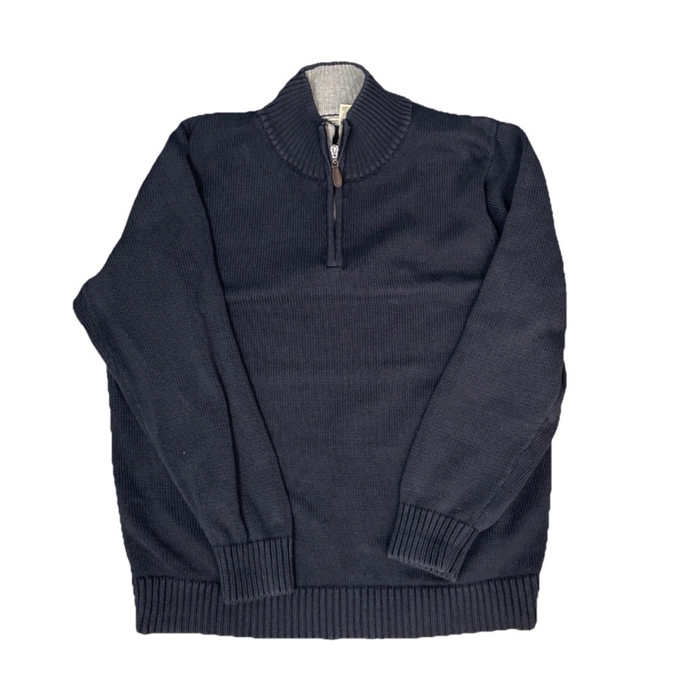 LL Bean Knit 1/4 Zip Sweater Mock Neck 287736 Men’s Size Large Navy Blue Cotton